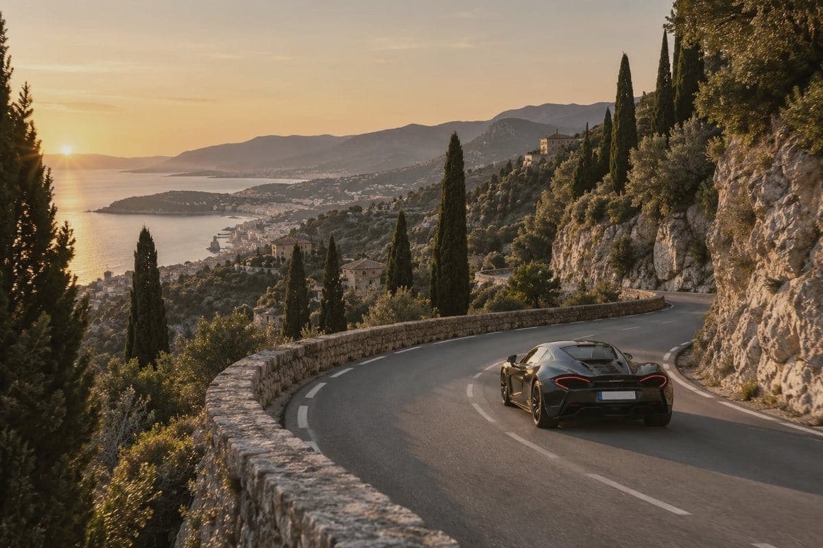 Cars on a Riviera coast road
